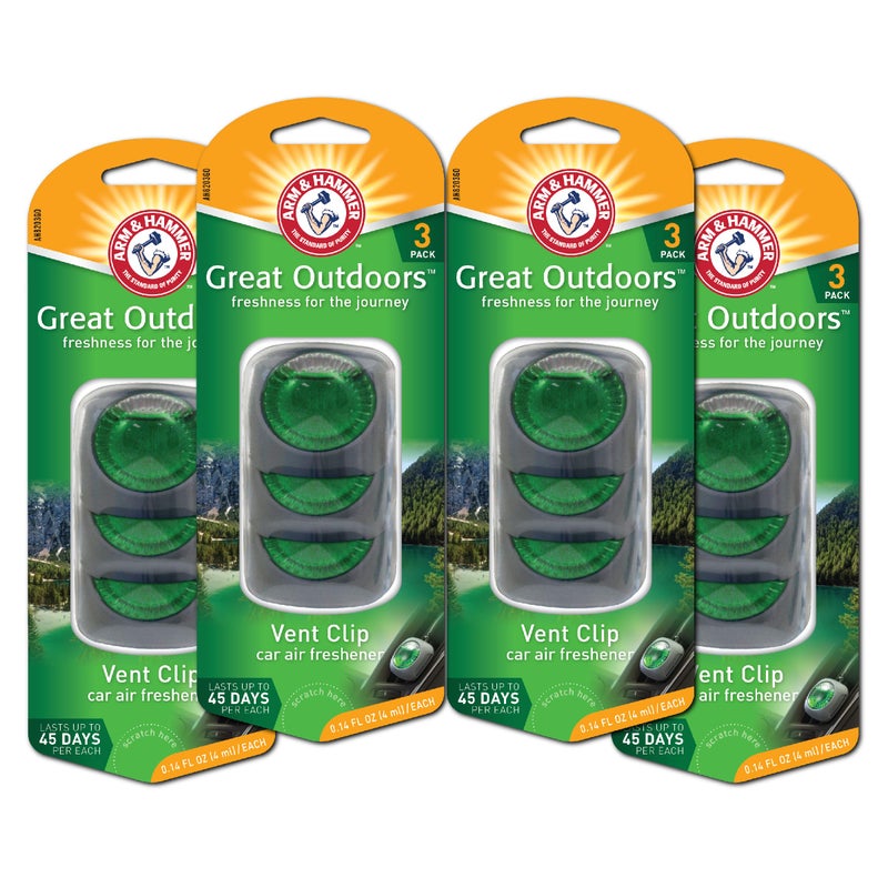 Arm & Hammer AH8203GO Great Outdoor Freshness Vent Clip for Car Air Freshener 4 Pack of 3 Piece in Each - Image 1