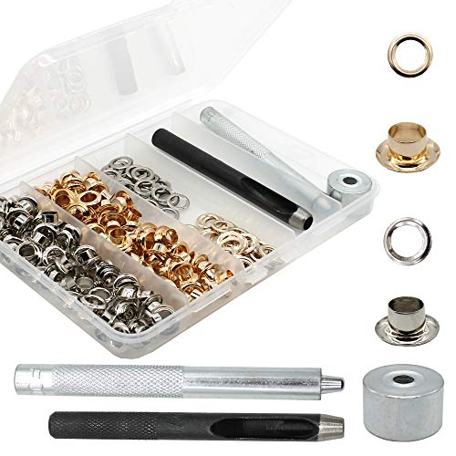 Raydodo 140 Sets Reinforced Grommet Kit, 1/4 Inch Metal Brass Eyelet Kit with 3 Pieces Grommet Tool Boot Eyelet Repair Kit and Grommets for Fabric, Tarps, Leather, Belt with Storage Box - Image 1