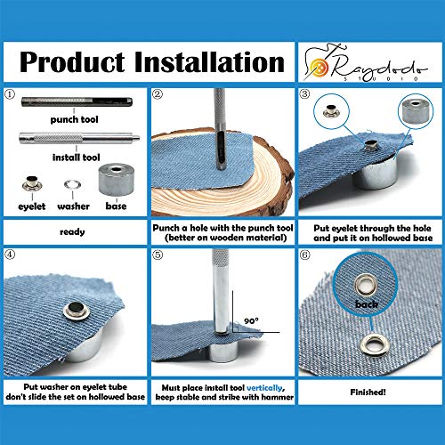 Raydodo 140 Sets Reinforced Grommet Kit, 1/4 Inch Metal Brass Eyelet Kit with 3 Pieces Grommet Tool Boot Eyelet Repair Kit and Grommets for Fabric, Tarps, Leather, Belt with Storage Box - Image 3
