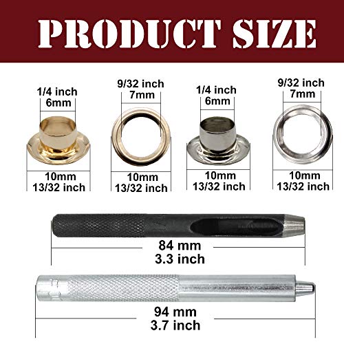 Raydodo 140 Sets Reinforced Grommet Kit, 1/4 Inch Metal Brass Eyelet Kit with 3 Pieces Grommet Tool Boot Eyelet Repair Kit and Grommets for Fabric, Tarps, Leather, Belt with Storage Box - Image 2