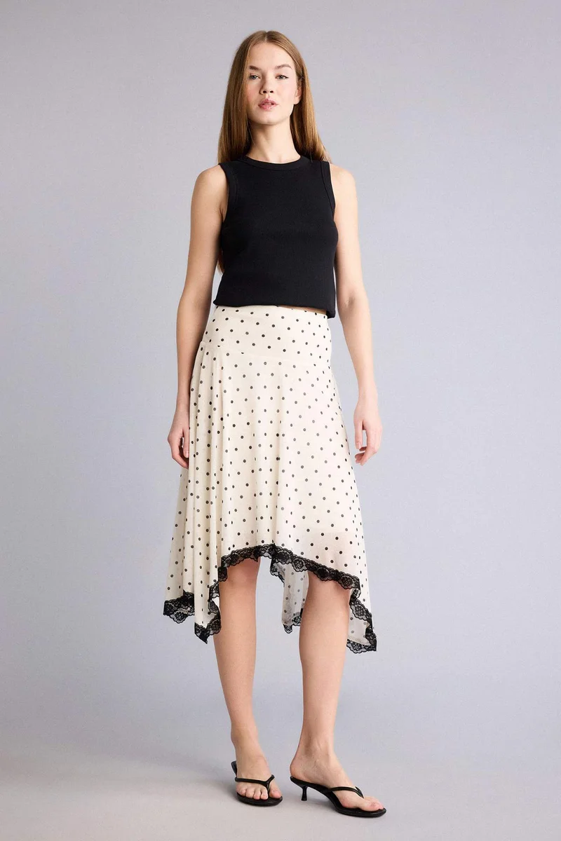 ديفاكتو Polka Dot Crepe Normal Waist Midi Knitted Skirt