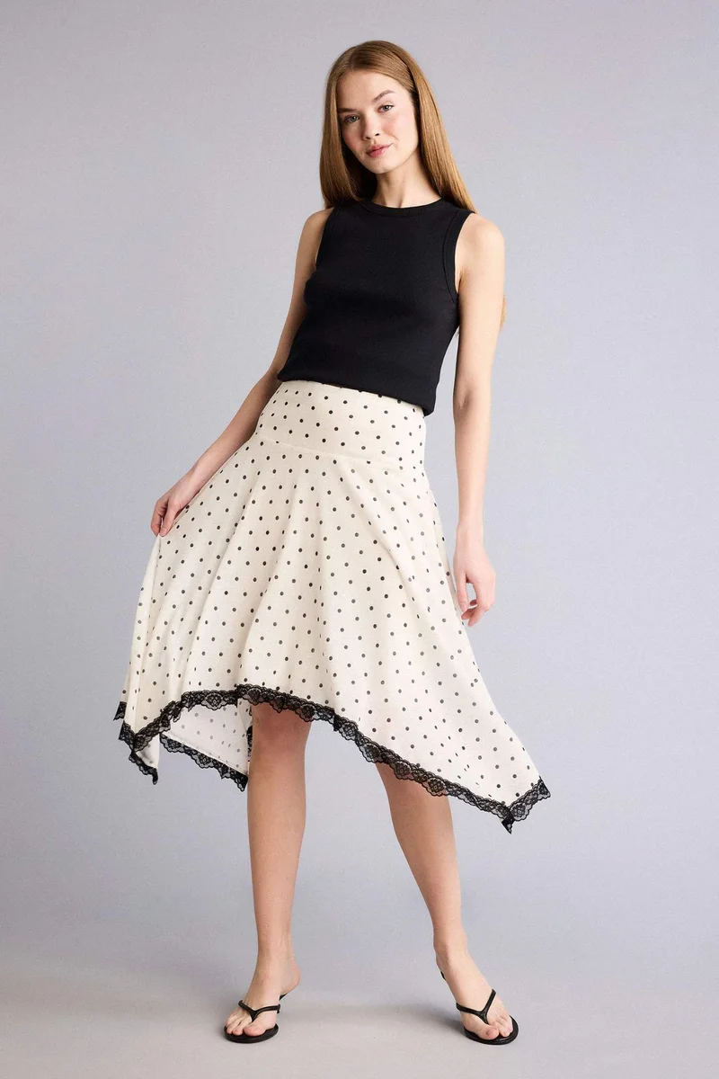 ديفاكتو Polka Dot Crepe Normal Waist Midi Knitted Skirt