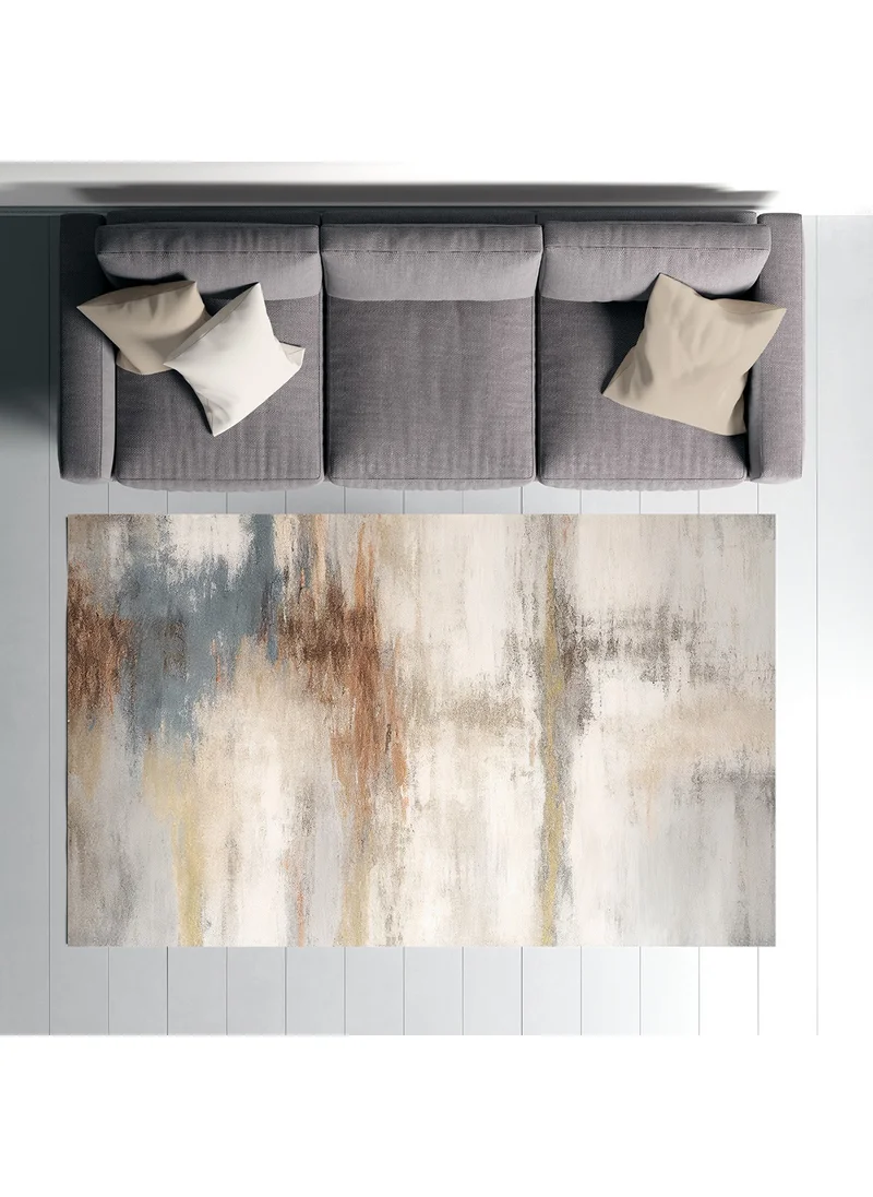 Vagonik Modern Patterned Antique Brush Patterned Digital Printed Carpet Non-Slip Based Washable Carpet