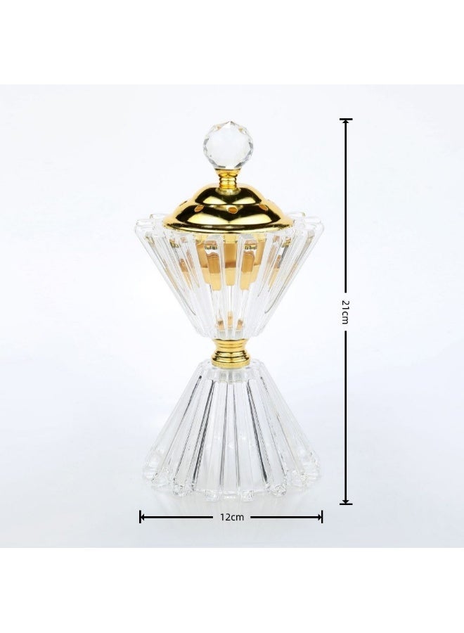 مبخرة كريستال فاخرة – مبخره بخور عربية باللون الذهبي لتبخير العود والبخور، مناسبة للمنزل وهدية أنيقة - Image 2