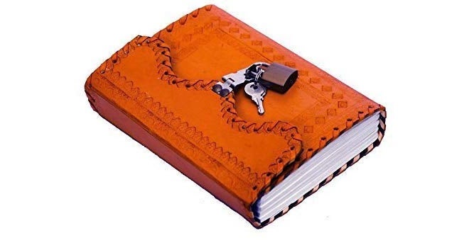 Tuzech Jornal Leather Diary to Write Poems, Notebook Personal Memoir for Office Home Unlined Paper Best Present Art Sketchbook Travel Daily Use with Lock&Key Cute Orange (7 Inches-5 Inches) - Image 2