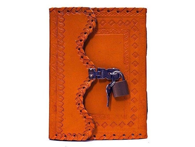 Tuzech Jornal Leather Diary to Write Poems, Notebook Personal Memoir for Office Home Unlined Paper Best Present Art Sketchbook Travel Daily Use with Lock&Key Cute Orange (7 Inches-5 Inches) - Image 1