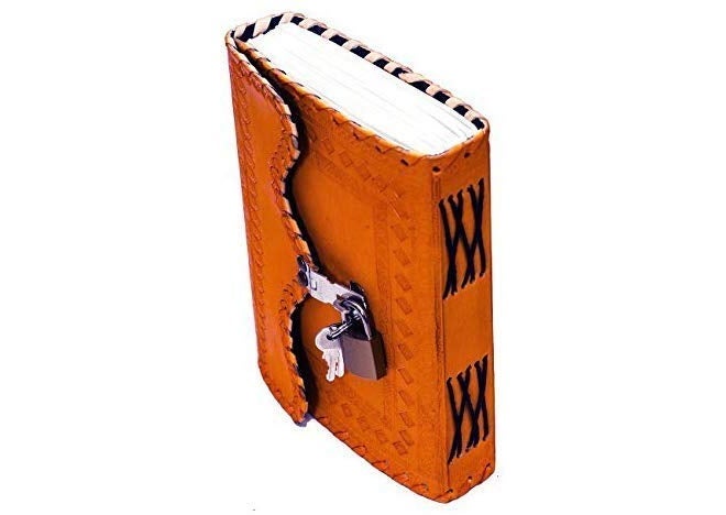 Tuzech Jornal Leather Diary to Write Poems, Notebook Personal Memoir for Office Home Unlined Paper Best Present Art Sketchbook Travel Daily Use with Lock&Key Cute Orange (7 Inches-5 Inches) - Image 3