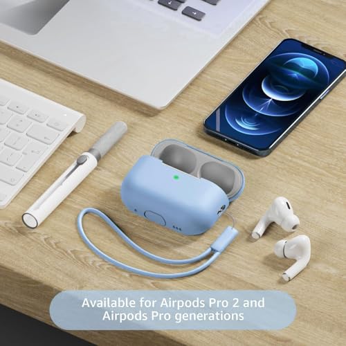 Tandoler Compatible with Airpods Pro 2 Case, Soft Silicone Skin Cover Protective Cases with Cleaner kit and Lanyard Compatible for AirPod Pro 2nd Generation, Front LED Visible-Denim Blue - Image 2