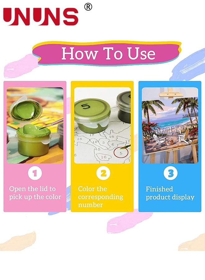 UNUNS Paint by Number For Adults,Beginner Canvas Landscape Beach,Painting by Numbers Kits With Brushes And Acrylic Paint,Frameless,40x50cm - Image 2