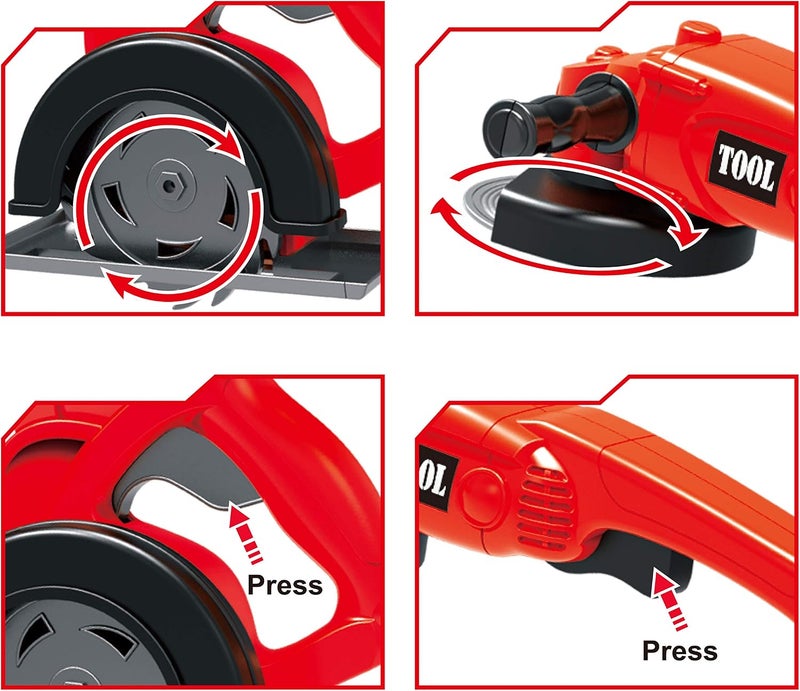 JOYIN 8 Pieces Construction Tool Toy Playset Power Backyard Constructions Tool Kit Pretend Playset Including Realistic Toy Chainsaw in Convenient Storage Box - Image 4