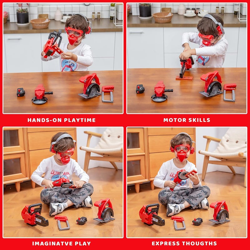 JOYIN 8 Pieces Construction Tool Toy Playset Power Backyard Constructions Tool Kit Pretend Playset Including Realistic Toy Chainsaw in Convenient Storage Box - Image 5