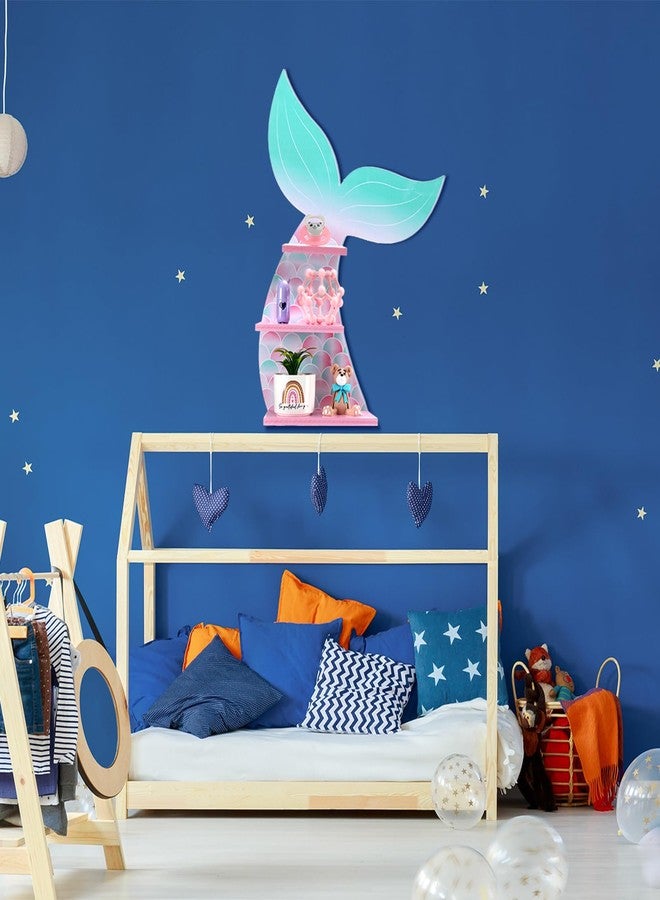 Bencailor Wall Decor Shelf Bedroom Hanging Shelf Wall Mounted Shelf Wooden Floating Shelves Bathroom Decor for Girls Bedroom Nursery Gift (Cute Mermaid) - Image 4