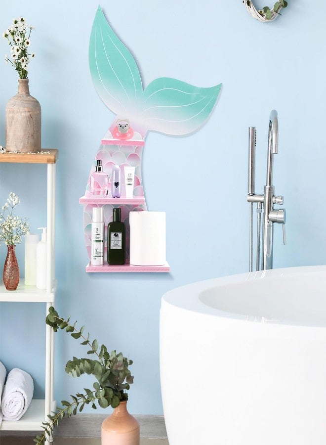 Bencailor Wall Decor Shelf Bedroom Hanging Shelf Wall Mounted Shelf Wooden Floating Shelves Bathroom Decor for Girls Bedroom Nursery Gift (Cute Mermaid) - Image 5
