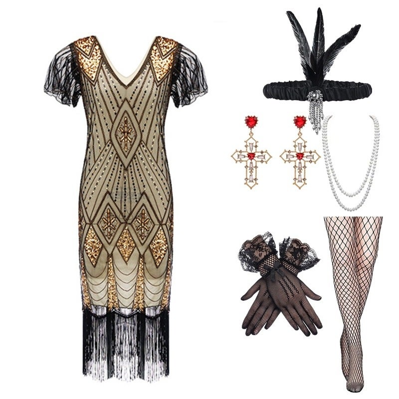 Large Size Retro 1920S Sequin Dress Handmade Beaded Tassel Dress Gatsby Suit - Image 5