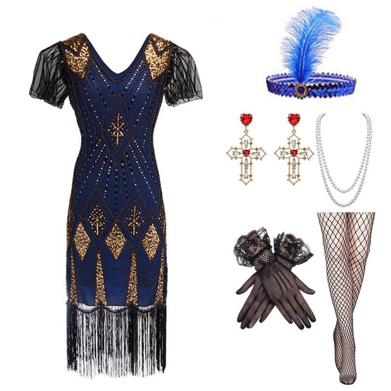Large Size Retro 1920S Sequin Dress Handmade Beaded Tassel Dress Gatsby Suit - Image 3