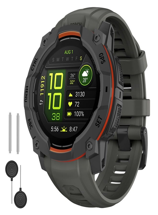 OVERSTEP Watch Band Compatible with Garmin Instinct 3 Solar/Amoled 45mm 22mm Silicone Replacement Strap for Instinct 3 Smartwatches, Graphite Gray - Image 1