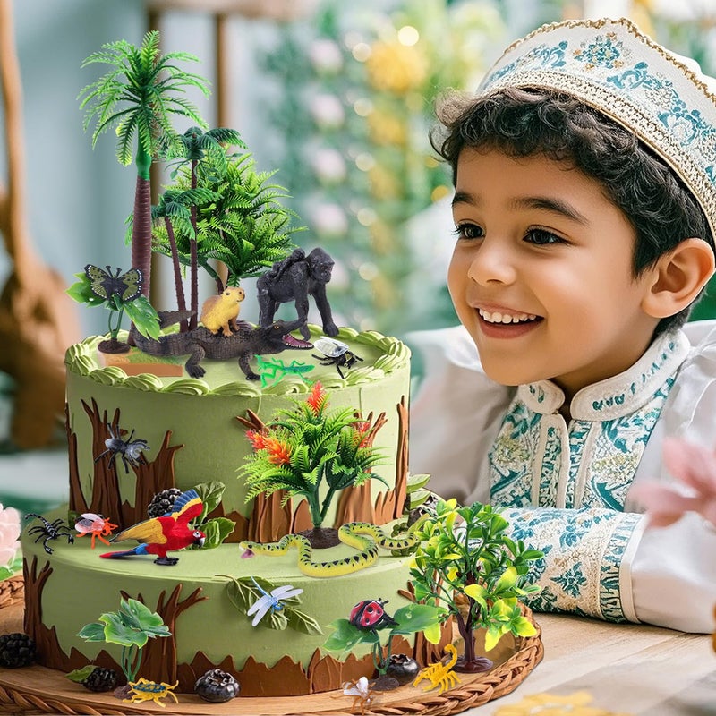 SIENON 39Pcs Realistic Rainforest Animal Figurines Set Rainforest Diorama Supplies with Gorilla Parrot Crocodile Capybara Jungle Animals Model Tree Playset for Kids School Project Birthday Decoration - Image 4