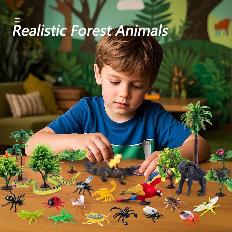 SIENON 39Pcs Realistic Rainforest Animal Figurines Set Rainforest Diorama Supplies with Gorilla Parrot Crocodile Capybara Jungle Animals Model Tree Playset for Kids School Project Birthday Decoration - Image 5