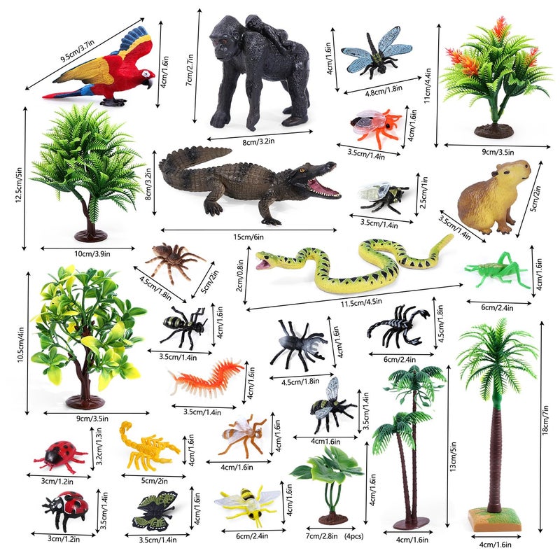SIENON 39Pcs Realistic Rainforest Animal Figurines Set Rainforest Diorama Supplies with Gorilla Parrot Crocodile Capybara Jungle Animals Model Tree Playset for Kids School Project Birthday Decoration - Image 3
