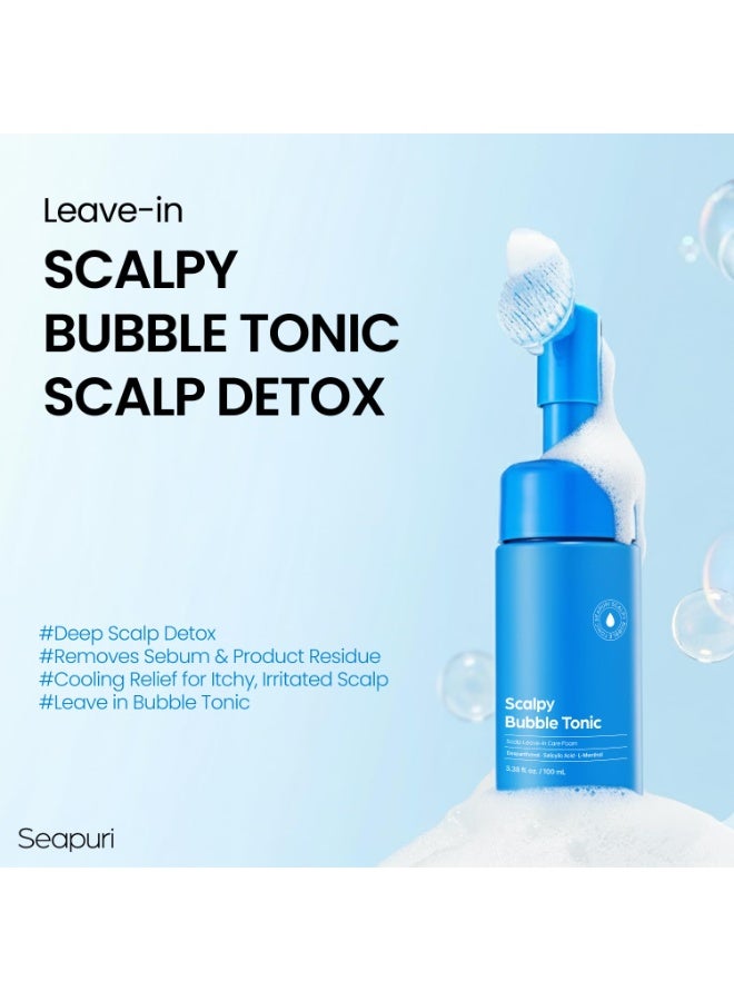 Seapuri تونك الفقاعات | مقشر فروة الرأس بدون شطف للرؤوس الدهنية، المتعرقة، أو الحاكة | يزيل التراكمات والعرق بدون بقايا | راحة تبريد مع المنثول وحمض الساليسيليك | ديتوكس العناية بالشعر الكوري - Image 2