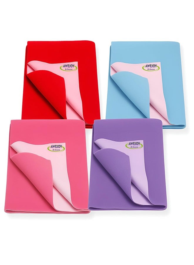 AWEJOY Waterproof Baby Dry Sheet (50×70 cm) | Cotton Quick Dry Bed Protector for Baby | Soft, Reusable, Washable & Absorbent Sheet for Newborns Infant & Toddlers (Pink+Red+Purple+Sky Blue, Small) - Image 1