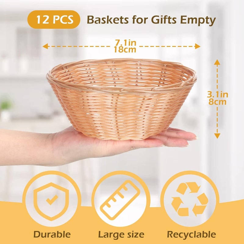 Zopeal Zopeal 12 Pcs 7 Woven Bread Baskets Bulk Plastic Round Woven Small Baskets for Gifts Empty Bread Serving for Food Fruit Easter Kitchen Restaurant Centerpiece Display Christmas  - Image 2