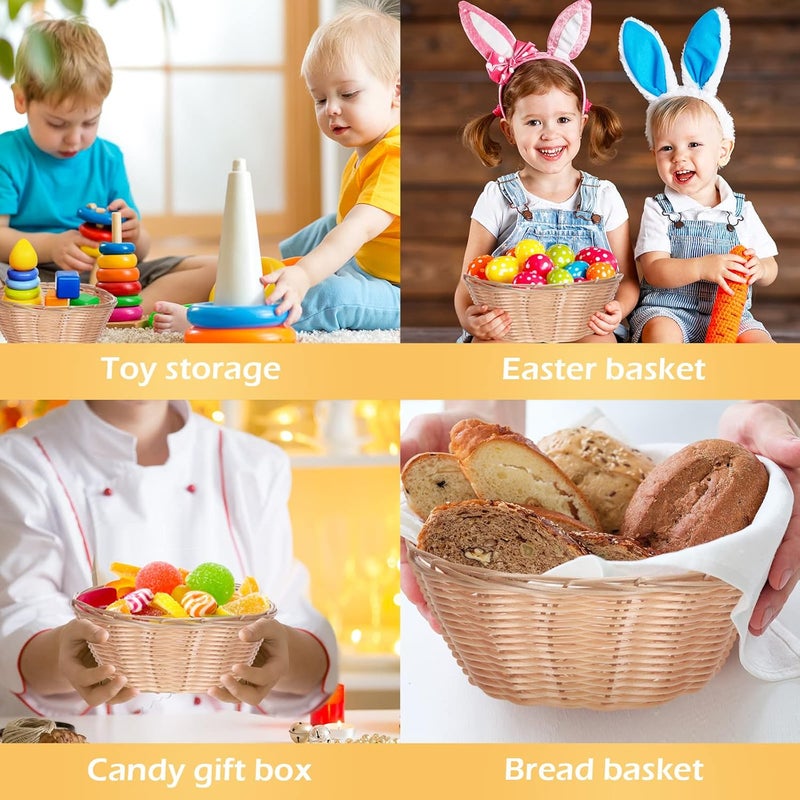 Zopeal Zopeal 12 Pcs 7 Woven Bread Baskets Bulk Plastic Round Woven Small Baskets for Gifts Empty Bread Serving for Food Fruit Easter Kitchen Restaurant Centerpiece Display Christmas  - Image 4