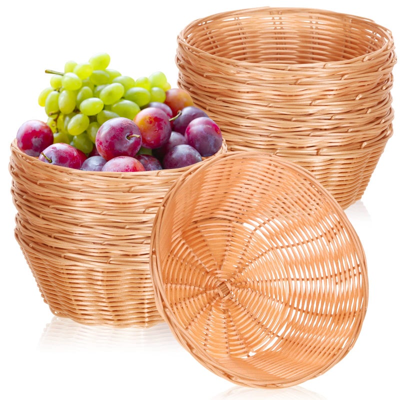 Zopeal Zopeal 12 Pcs 7 Woven Bread Baskets Bulk Plastic Round Woven Small Baskets for Gifts Empty Bread Serving for Food Fruit Easter Kitchen Restaurant Centerpiece Display Christmas  - Image 1