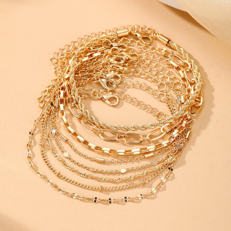 IFKM Gold Bracelets for Women, 14K Gold Plated Dainty Link Chain Bracelet set, Trendy Stackable Layered Bracelets jewelry Gifts - Image 4