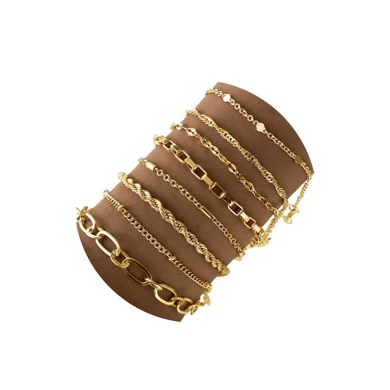 IFKM Gold Bracelets for Women, 14K Gold Plated Dainty Link Chain Bracelet set, Trendy Stackable Layered Bracelets jewelry Gifts - Image 1