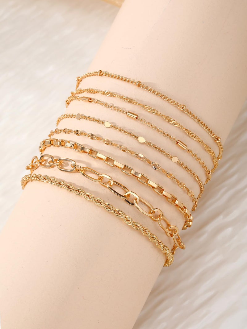 IFKM Gold Bracelets for Women, 14K Gold Plated Dainty Link Chain Bracelet set, Trendy Stackable Layered Bracelets jewelry Gifts - Image 5