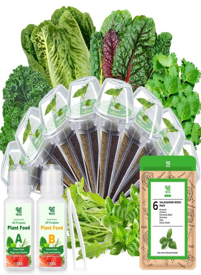 HiHOYA Herb & Salad Greens Seed Pods for All Hydroponics Growing Systems, 8 Pods with 600+ Seeds of Basil, Cilantro, Romaine, Kale, Arugula and Swiss Chard - Image 1