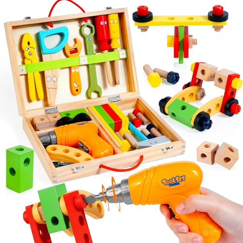 KIDWILL Kids Tool Set with Electric Drill DIY Stickers Toddler Tool Set for Kids Ages 35 Year Old Boys Girls Pretend Play STEM Montessori Educational Construction Toys - Image 1