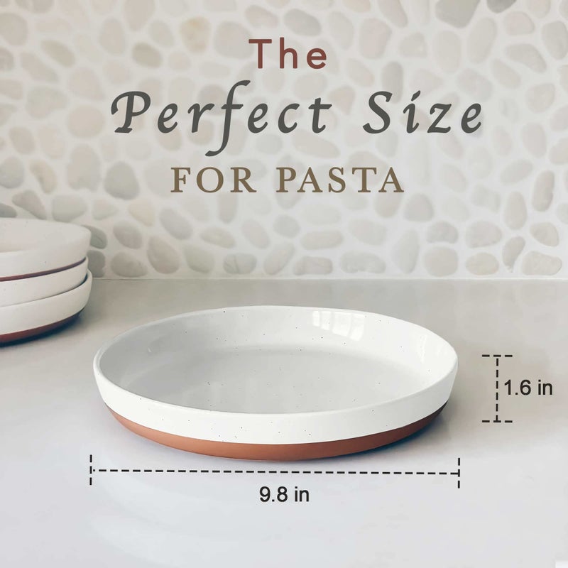 MORA Ceramic Flat Pasta Bowl Set of 4-35oz, Microwave Safe Plate with High Edge - Modern Porcelain Dinnerware for Kitchen and Eating, Large Wide Bowls/Plates for Serving Dinner, Salad, etc- Vanilla - Image 2