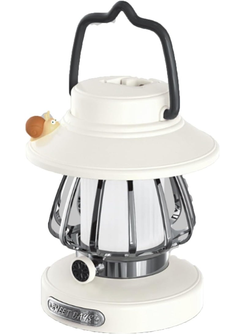 عربست مصباح حصان تخييم صغير حلزوني عتيق. مصباح تخييم عتيق قابل للتعديل بـ3 ألوان عتيقة قابلة لإعادة الشحن USB قابل للتعديل للمنزل، الفناء، التخييم (أبيض) - Image 1