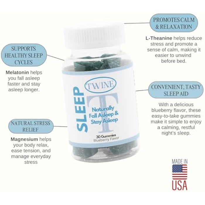 TWINE Sleep Gummies with Melatonin, L-Theanine, Magnesium Citrate, Passionflower, Chamomile and Lemon Balm 30pcs-Blueberry Flavor - Image 5