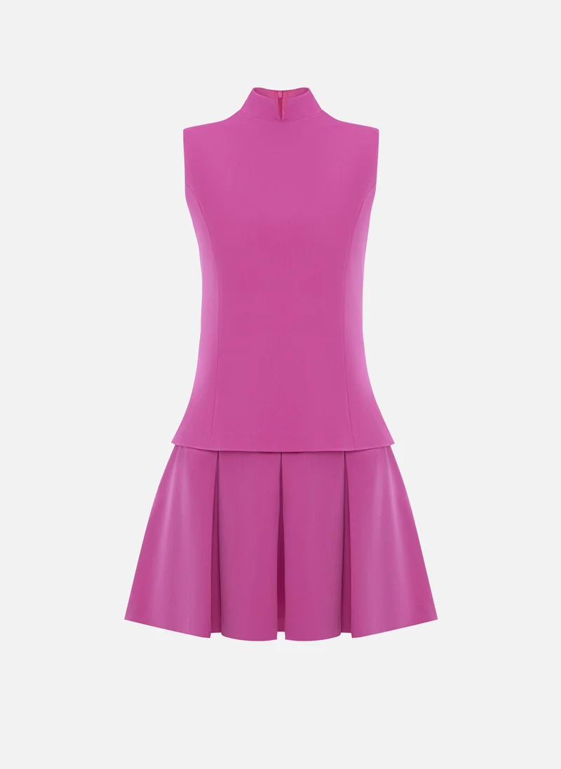 Lichi  Mini dress with a stand-up collar and a pleated skirt for Women | Best Price UAE