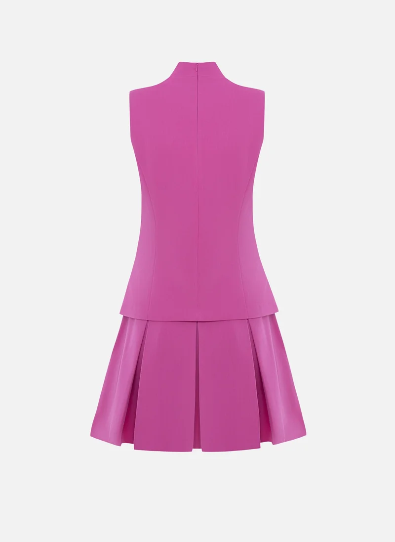 Lichi  Mini dress with a stand-up collar and a pleated skirt for Women | Best Price UAE