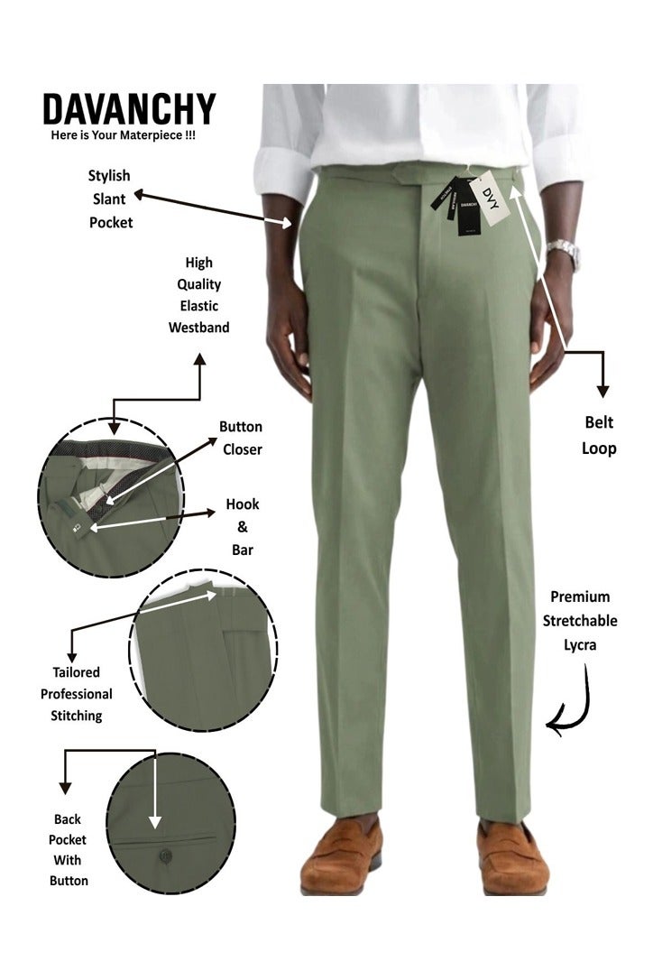 DAVANCHY Sage Green Stylish Pant For Men Business Wear Amazing Trouser Perfect For Any Formal Events Sage Green Solid Trouser  - Image 4