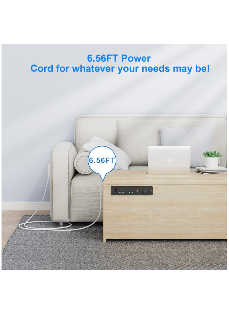 Excefore - Recessed Desk Power Socket USB C, Desk Power Strip with 2 UK Plugs, PD 20W USB A+C, Desk Socket with Overload Switch, 2M Cable, Black - Image 1