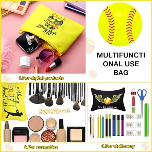 Kajaia 36 Pcs Softball Gifts for Teen Girls Makeup Bags Cosmetic Bags Sport Hair Scrunchies Lipstick Holder Keychains for Party Favors Team Gifts - Image 5