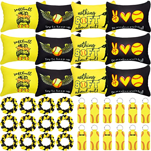 Kajaia 36 Pcs Softball Gifts for Teen Girls Makeup Bags Cosmetic Bags Sport Hair Scrunchies Lipstick Holder Keychains for Party Favors Team Gifts - Image 1