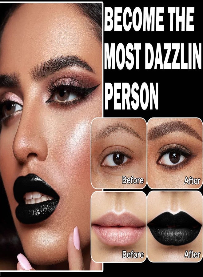CAHIUYOA Black Matte Lipstick Lip Liner Set,Black Liquid Lipstick Lip Gloss Smudge Proof for Halloween Cosplay Goth Makeup,Waterproof and Long Lasting Black Lip Liner and Lipstick Set - Image 3