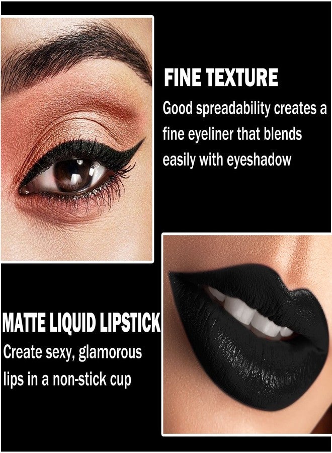 CAHIUYOA Black Matte Lipstick Lip Liner Set,Black Liquid Lipstick Lip Gloss Smudge Proof for Halloween Cosplay Goth Makeup,Waterproof and Long Lasting Black Lip Liner and Lipstick Set - Image 4