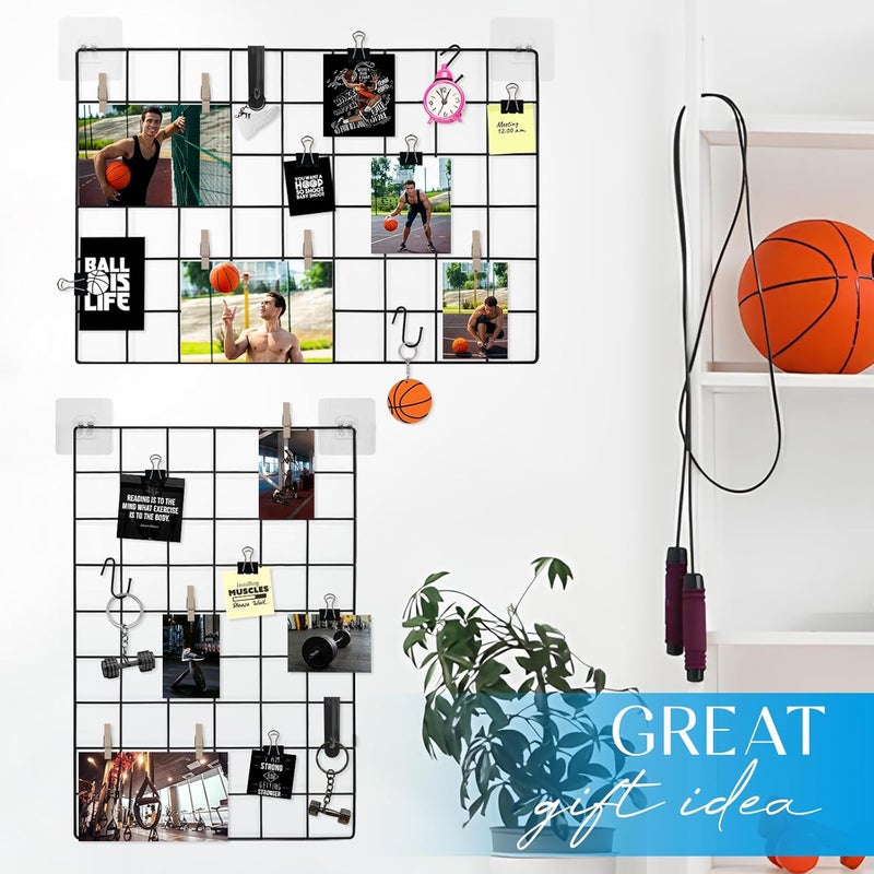 CIKLCIX Metal Grid Wall Panel Black, Wire Photo Display Organizer, 17.3"×11.8" Board, Picture Frame, 2-Pack Mesh Memo Board with Clips and Hooks Worldwide simple practical design - Image 5
