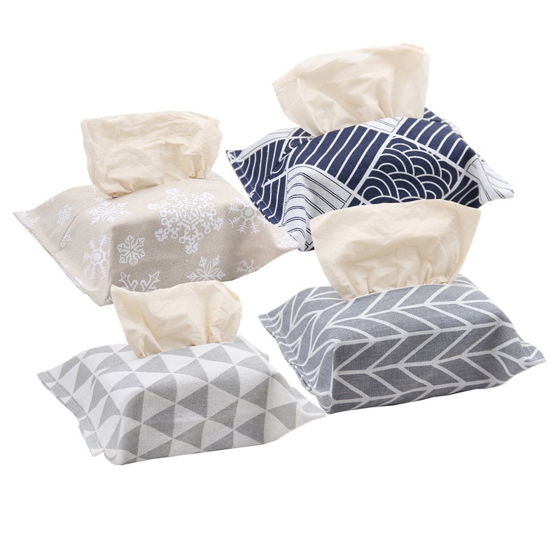 8 Pcs Pastoral Style Tissue Box Cover Cotton Linen Cloth Tissue Box Cover ( Pattern) - Image 2