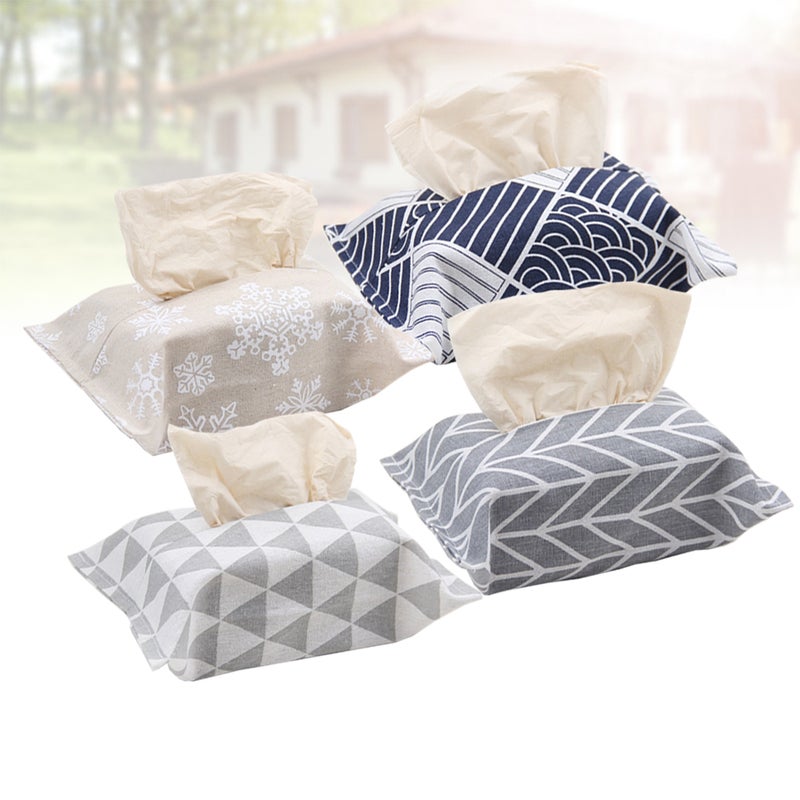8 Pcs Pastoral Style Tissue Box Cover Cotton Linen Cloth Tissue Box Cover ( Pattern) - Image 4