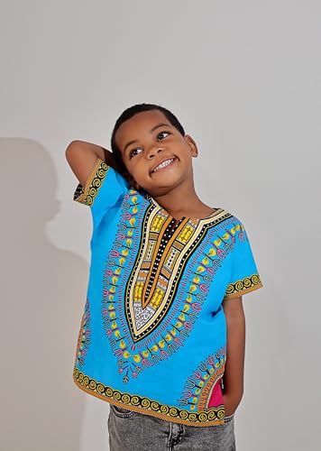 DA'IKI Dashiki Cotton Childs Shirt African Tribal Kaftan Childrens Unisex Boys Girls, 6 Years-8 Years Tall, Dashiki - Dodger Blue Bright Tall - Image 4