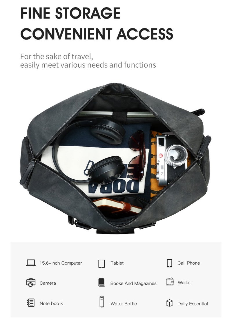 RAHALA 806 Leather Duffel Travel Weekend Large Capacity GYM Business Stylish Multiple Pockets Water-resistant Carry-on Bag - Dark Grey  - Image 3