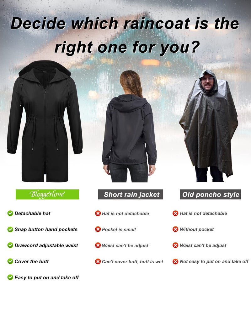 INVOLAND IN'VOLAND Women's Rain Jacket Plus Size Long Raincoat Lightweight Hooded Windbreaker Waterproof Jackets with Pockets - Image 5